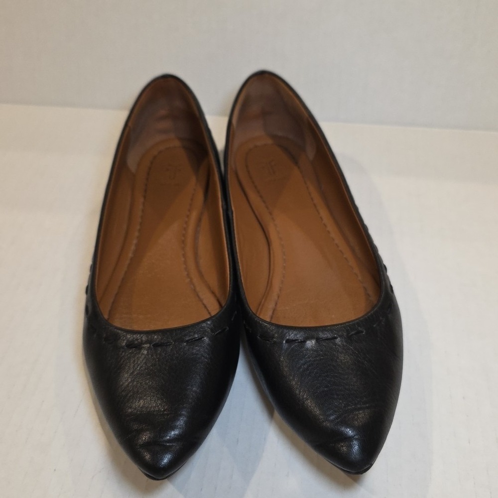 Frye Womens Black Leather Kiki Stitch Classic Pointed Toe Ballet Flat 7